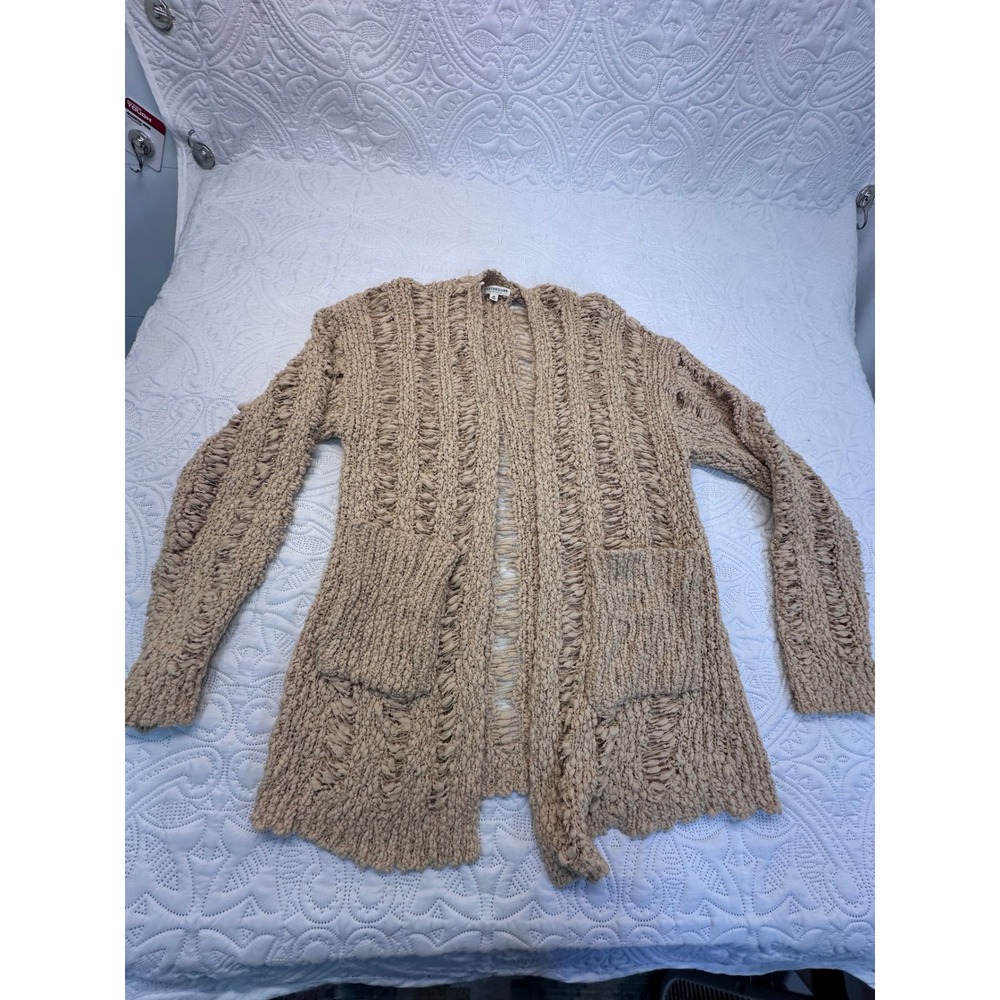 Earthbound Trading Co Tan Chunky Knit Open Front Boho Cardigan Sweater Medium